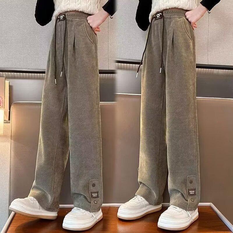 2024 Girls' Corduroy Wide-Leg Pants: Spring & Autumn Casual Straight-Leg for Kids