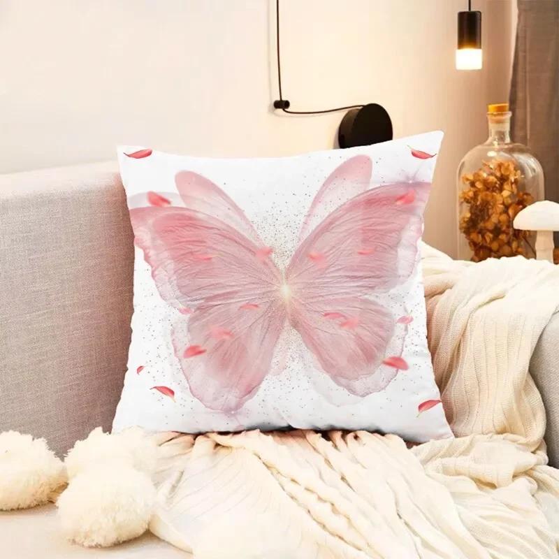 1 Stück Rosa Schmetterling Blume Polyester Kissenbezug Einseitiger Digitaldruck Heim Büro und Wohnzimmer Dekor Kissenbezüge