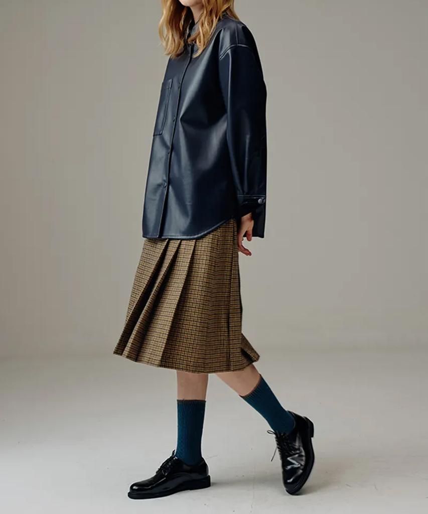 Boyeon Wool Check Pleated Skirt Brown 505