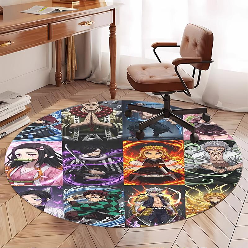Demon Slayer Pattern Round Rug, Indoor/Outdoor Mat, for Picnic, Gameroom, Bedroom, Office, Living Room, Home Decor Carpet, Birthday Gift