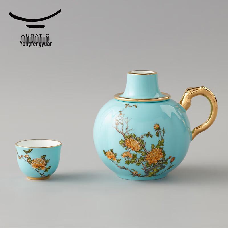 Yongfengyuan Madam Porcelain West Lake Blue 4-Piece Yellow Wine Set