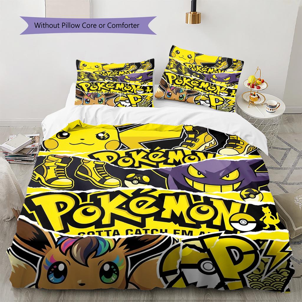 Pokmon Pattern Bedding Quilt Set Quilt Cover Pillowcase Home Birthday Gift(1 * duvet cover + 2 * pillowcase, without core)