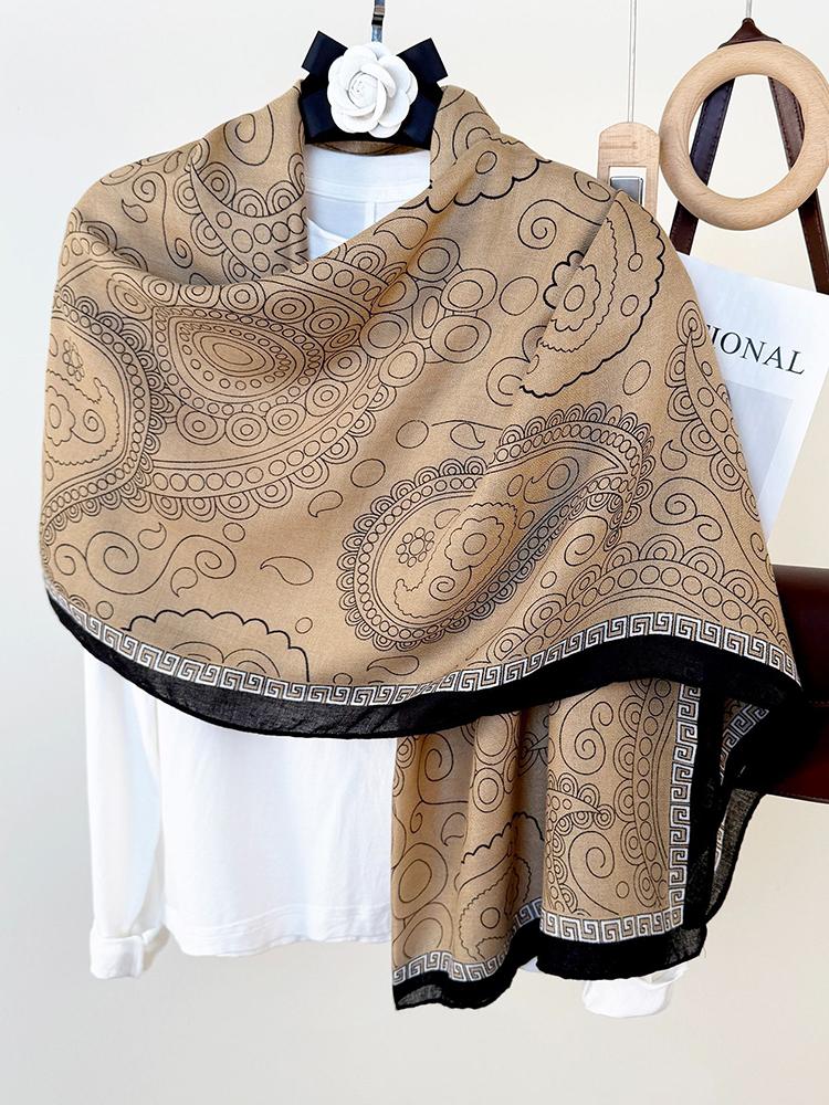 Elegant Women Retro Silk Scarf Print Wrap Shawl Lady Bandanas Hijab Boho Long Scarve Pareo Headscarf Formal Occasion Fashion New