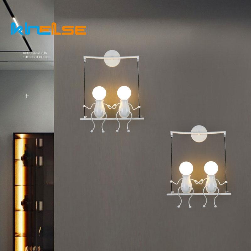 Kreative Humanoide LED Wandleuchte E27 Eisen Cartoon Kleiner Mann Schaukel Wandlampe Kunstdekor für Schlafzimmer Kinderzimmer Wandleuchte Beleuchtung