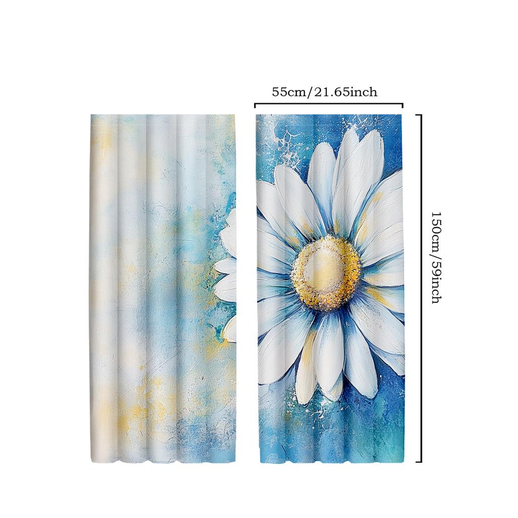 2pcs Classic Chamomile Oil Painting Polyester Curtains, Splash Background Pastoral Expression, Kitchen & Cafe Window Drapes, 2 P