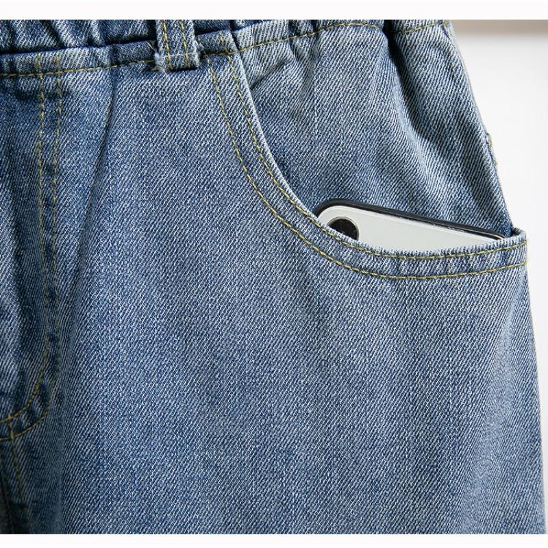 DIMANAF 2024 Plus Size Women Pants Autumn Trousers Loose Wide Leg Pants Casual Vintage Large Size Elastic Waist Blue Jeans