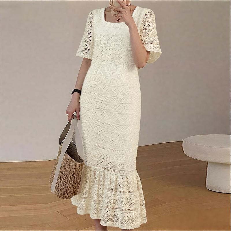 

ZANZEA Женское повседневное летнее платье с квадратным вырезом, короткими рукавами и элегантным кружевом 3XL абрикосовый