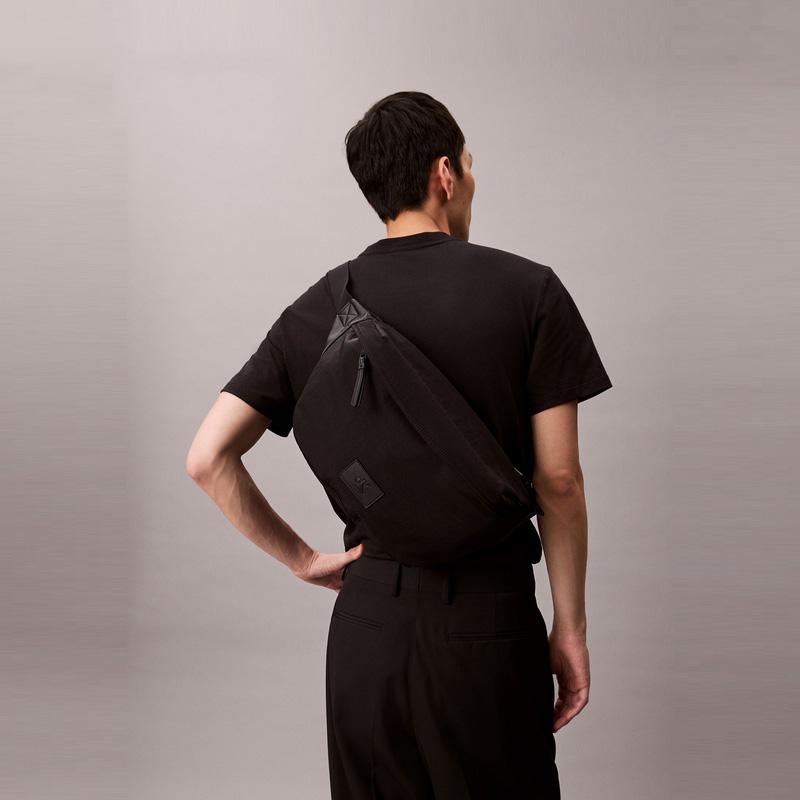 Calvin Klein SS25 Classic Square Logo Lightweight Commuter Crossbody Chest Bag Fabric Waist Bag Men's Space Black UB1-space Black