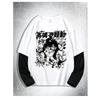 Y2K Japanese Comic Girl Print Men's Contrast Color Long Sleeve T-shirt