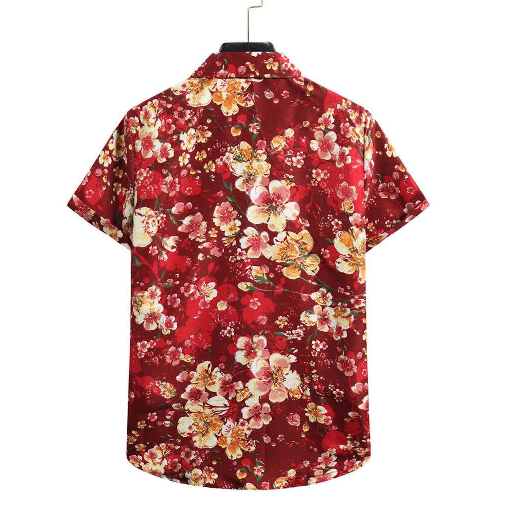 Men's Cardigan Short Sleeve Hawaiian Beach Flower Shirt Men's Turtleneck Shirt