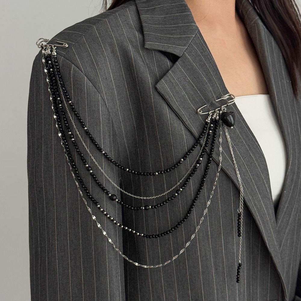 Water Droplet Fringe Tassel Chain Brooch Exaggerated Bead Fixed Ornament Women Girls