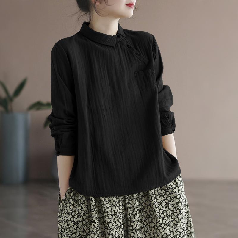 

Жіноча повсякденна блуза з відкладним коміром ZANZEA з довгим рукавом 2XL чорний