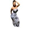 Women Tie Dye Stripe Strapless Bodycon Mermaid Maxi Dress