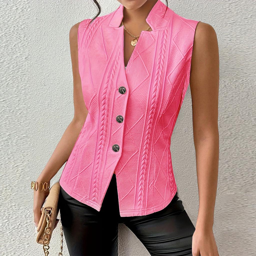 Kadın Modası Düz Renk İş Seyahati Düğmeli Yelek Yelek Üst