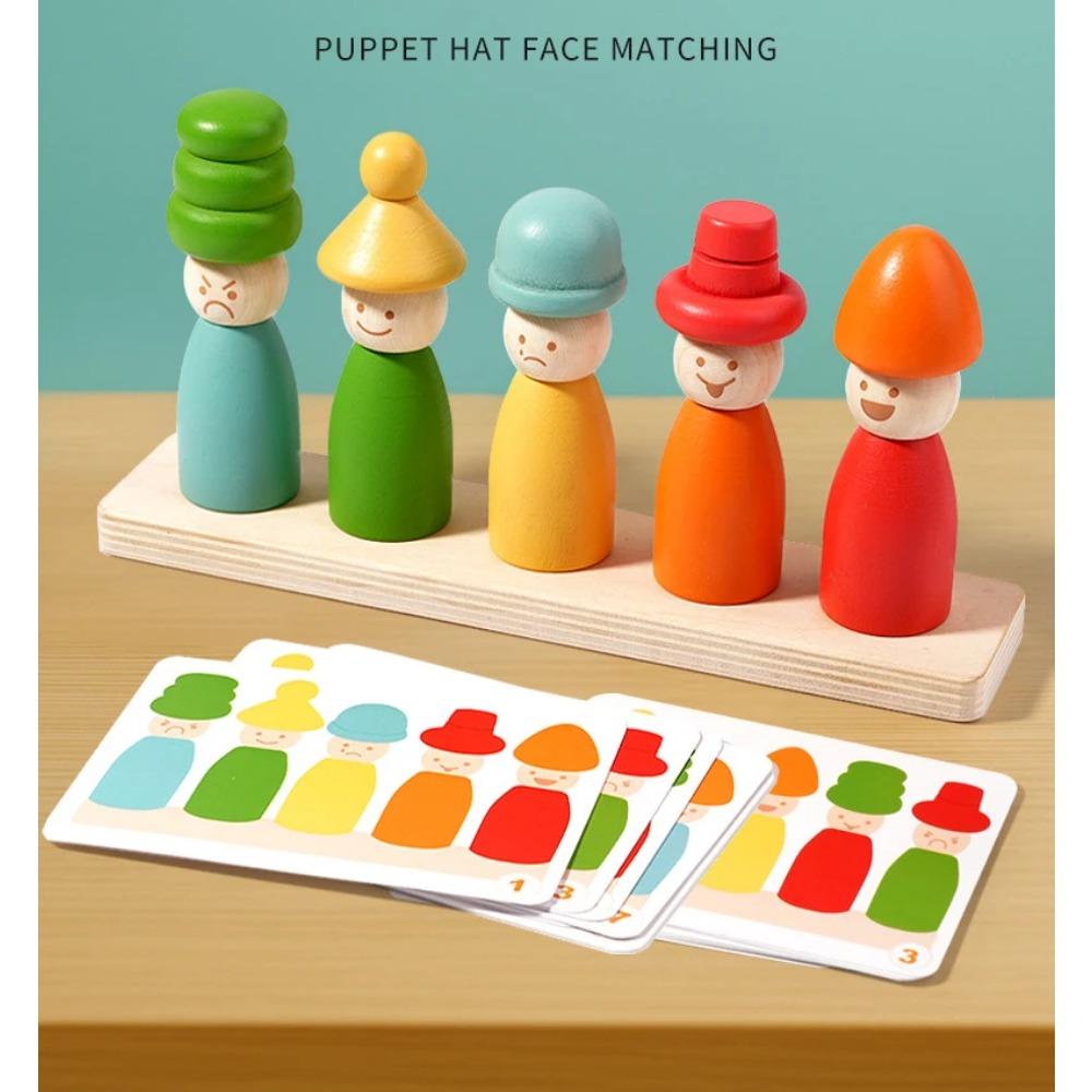 Color Sorting Toys Montessoris Wooden Early Learning Toys Fine Motor Skills Puppet Hat Face Match Creative Stacking Toys for Kid