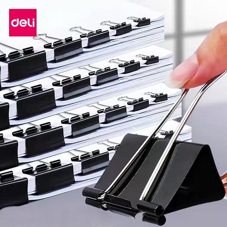Deli Black Fishtail Bill Clips, Large & Small Sizes for Office & Student Use