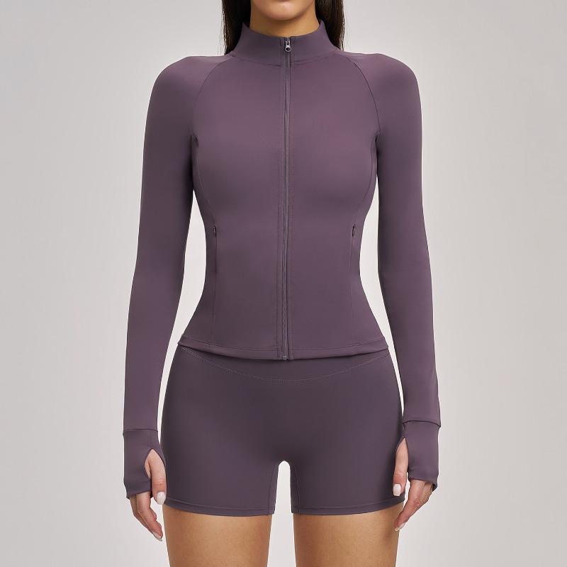 Quick-drying fitness suit, zipper casual suit, women's outdoor cycling and running sports suit.