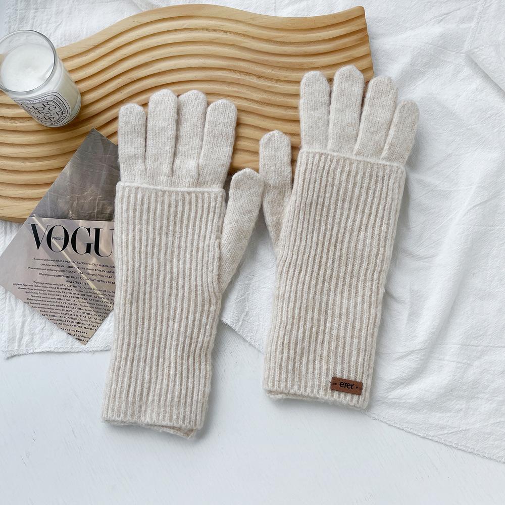 Monochrome Macaron Yarn Gloves Knitted Removable Gloves Women's Autumn and Winter Premium Hand Kit
