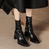 H9537-3 high-heeled short boots women's velvet retro French medium boots slim fashion boots rear zipper square head single boots