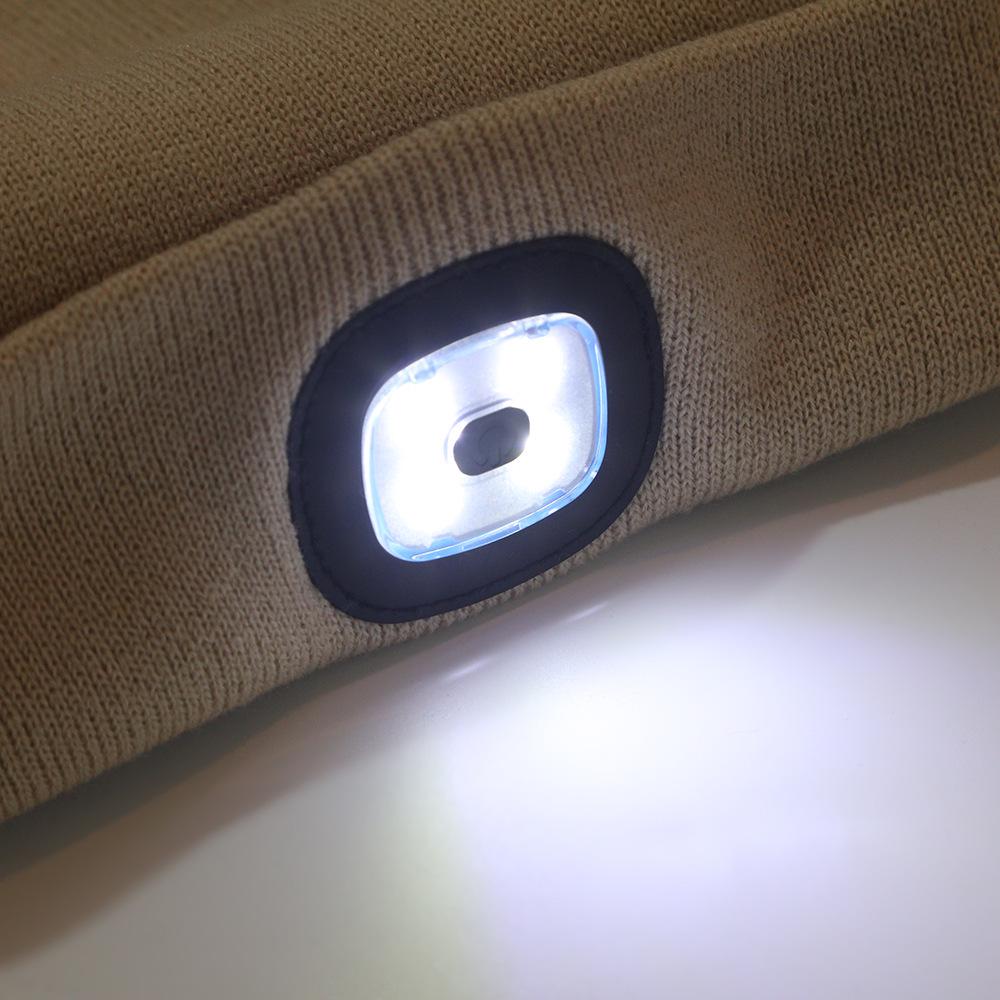 Dobíjecí LED vlněná pletená čepice pro venkovní sporty a cyklistiku