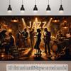 Retro Jazzklub Baggrundsbanner, Live Band Scene med Sanger Klaver Saxofon og Bas, Vintage Natklub Fotobaggrund til Festdekoration, Polyester