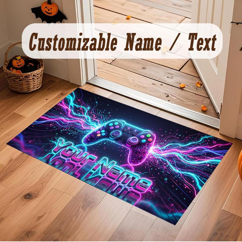 Neon Colorful Theme Crystal Velvet Floor Rug Personalized Custom Name Text Warm Carpet Home Decoration