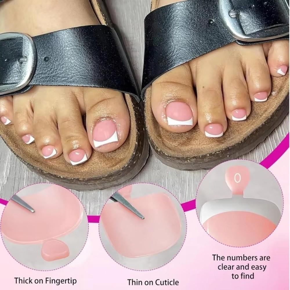 120Pcs Press on Short Tip Toenail Chic French Fake Toe Nails Luxury Tip Nails Set Nails Art