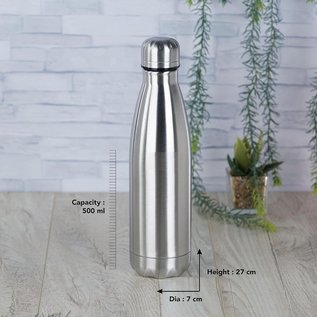 Stainless Steel Double Walled Vacuum Flask/Water Bottle, 24 Hours Hot and Cold, 500 Ml, Silver - 1Pc