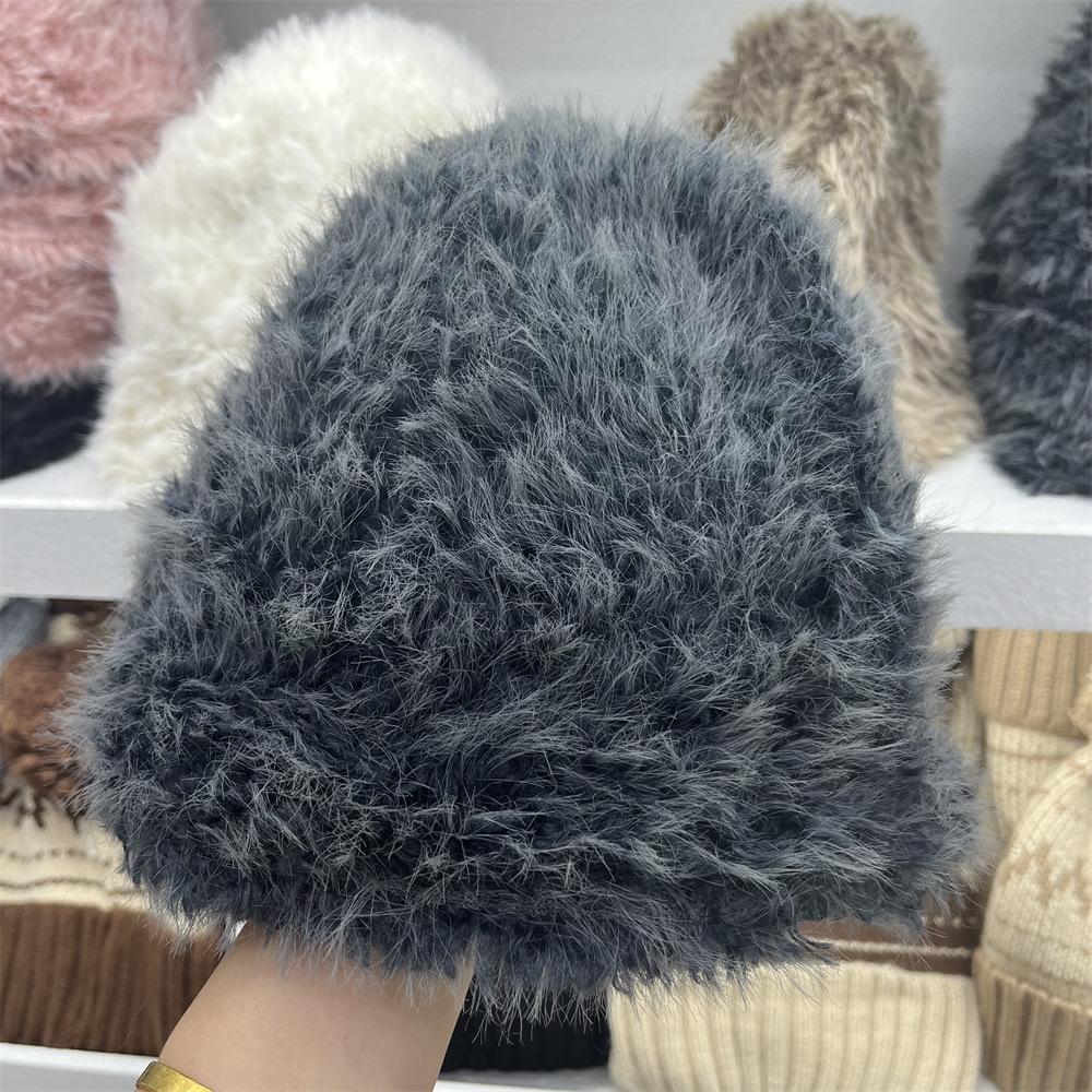 

plain face lazy wind autumn and winter temperament bell-shaped fisherman hat children plush bucket hat warm washbasin hat adult average size (55-58cm) темно-серого