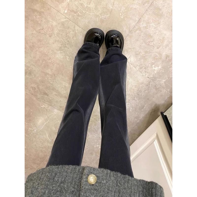 Women's Spring 2026 Retro Black Wide-Leg Micro-Flare Denim Pants