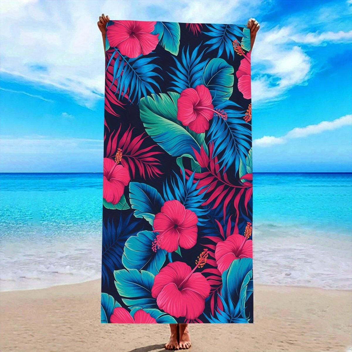 

Hawaiian Print Beach Blanket, Exotic Flower Pattern, Soft Absorbent Microfiber, Sand Free, Perfect for Travel, Luau Party W40*H60(CM)