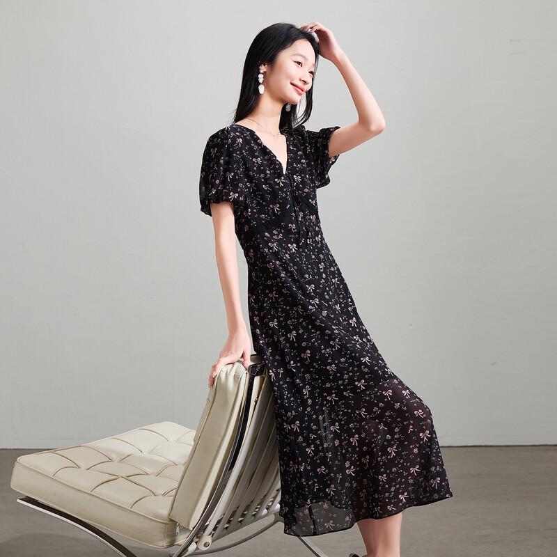 SOFSIL 2026 Summer French Floral V-Neck Short-Sleeve Dress L
