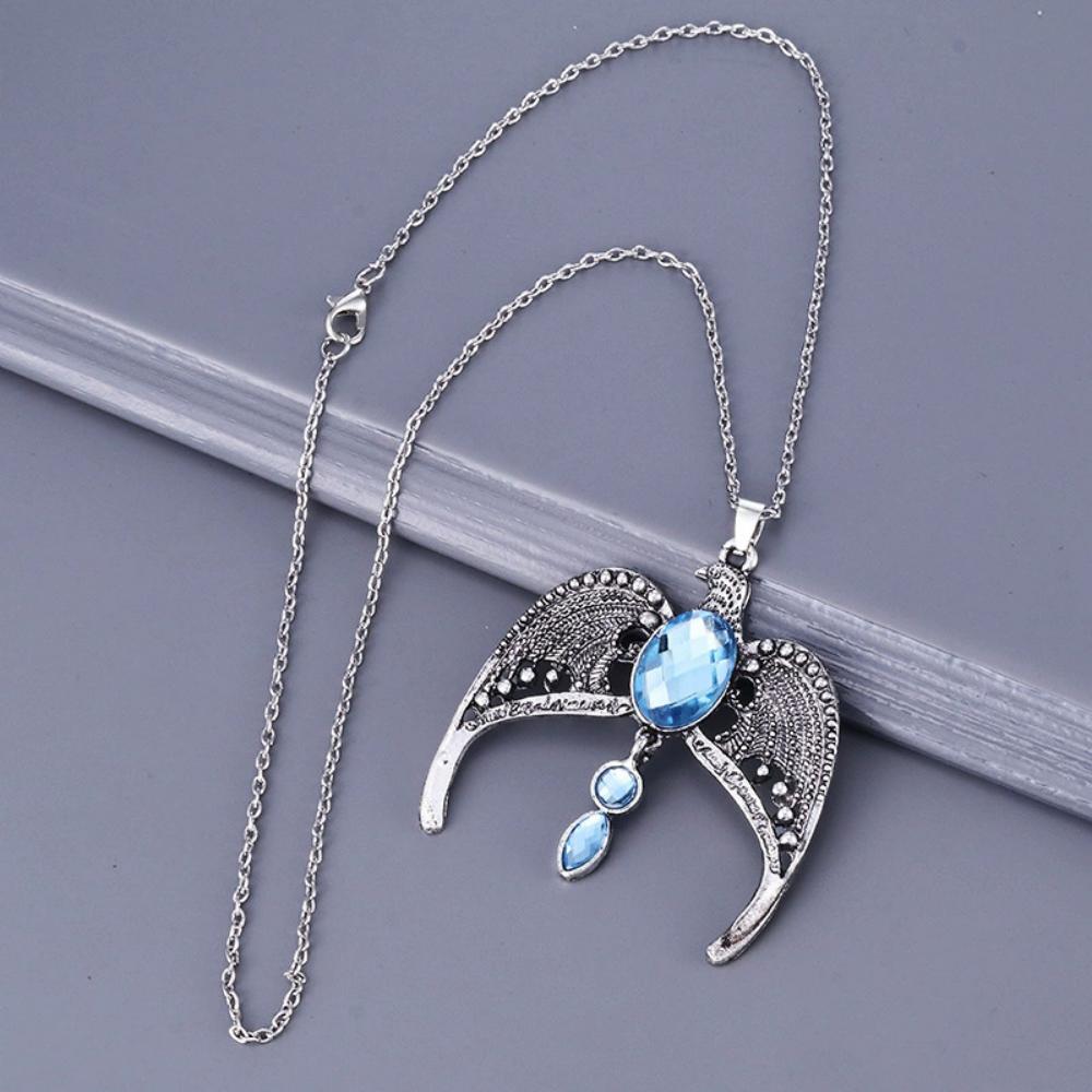 Classic Magic Necklace College Vintage Eagle Crown Blue Crystal Crown Pendant Necklace Movie Jewelry Gift Party Accessory
