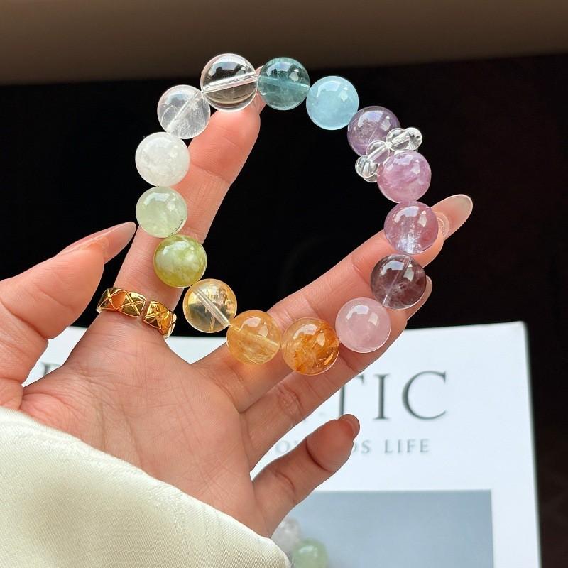 Natural Multi-Stone Crystal Bracelet Amethyst Yellow Phantom Quartz Blue Aquamarine Fluorite College Style Jewelry