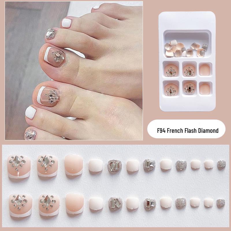 

Набор из 24 французских блестящих накладных ногтей на ногах