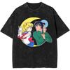 Sailors Moons Vintage Washed T Shirt  Women 100% Cotton Casual T-Shirt O Neck Anime Tees Short Sleeve Clothes Plus Size