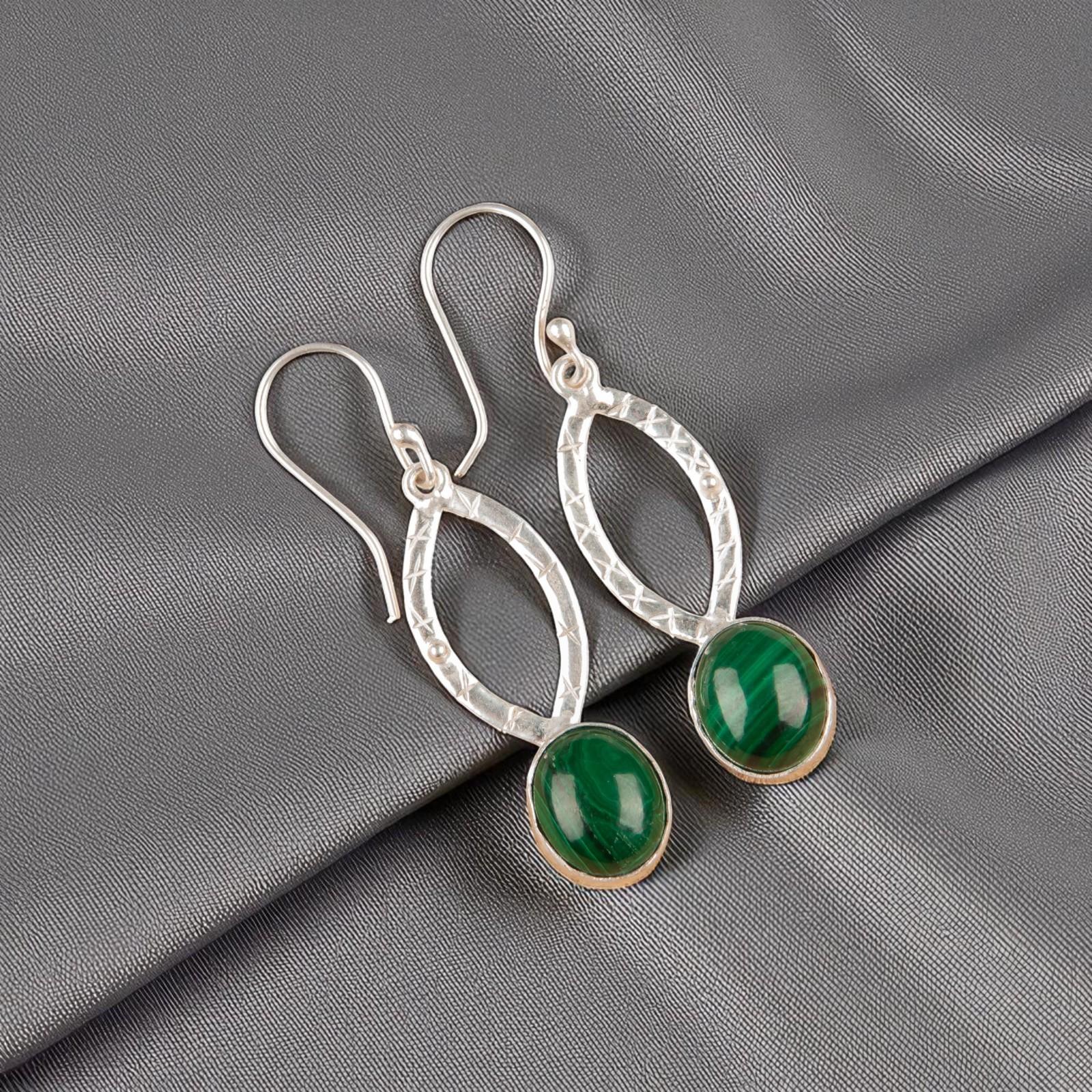 

Rare Malachite Gemstone 925 Sterling Silver Handmade Jewelry Dangle Earrings 2 EE-87-33