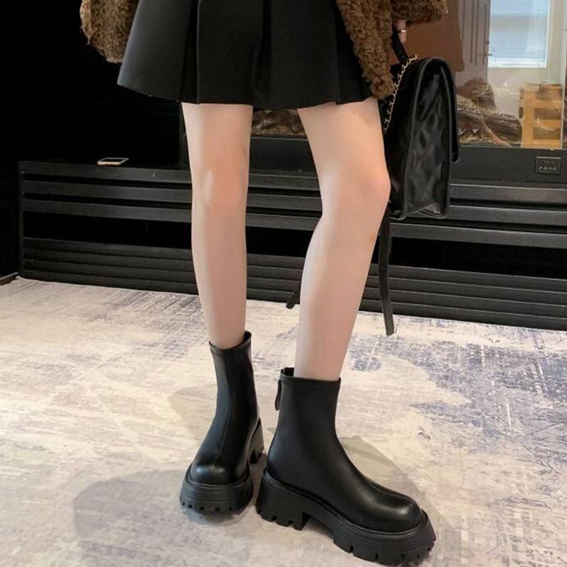 Vintage Platform Women Short Boots Fashion Back Zippers Knight Long Booties Square Heels Shoes Largas De Mujer