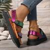 Bright Colored Upper Sandals with Comfortable Interior Velcro with Eagle Shaped Edges Thick Sole Large Size Flat Beach Sandals