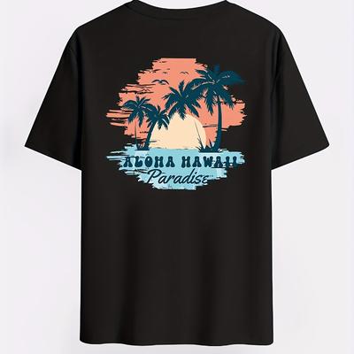 Aloha Hawaii Paradise" Retro Sunset Prin T-Shirt Breathable Cool, Comfortable Wear,Daily Casua