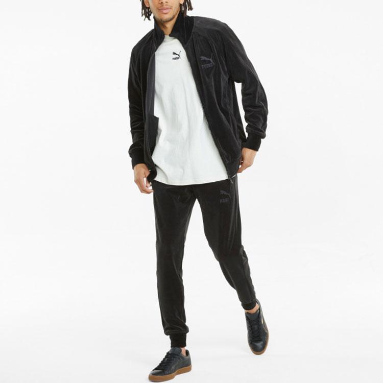 Puma Iconic T7 Embroidered Logo Retro Sports Velour Track Jacket Men Outerwear Black 532936-01