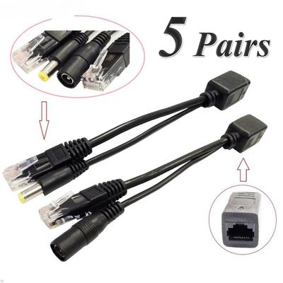 10pcs(5pair) POE Splitter POE Switch POE Cable Adapter Tape Screened 5V 12V 24V 48V Power Supply Cable 5.5*2.1mm