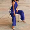 Women Jumpsuit Halter Pleated Summer Lace-up Wide Leg Jumpsuit Streetwear