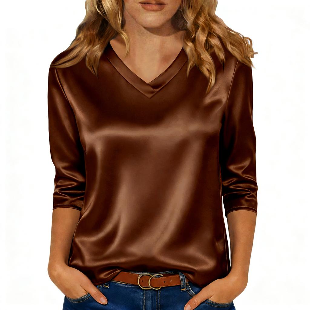 Kadınlar İçin Şık 3/4 Uzun Kollu Gömlekler İş Günlük Kıyafet Üstleri