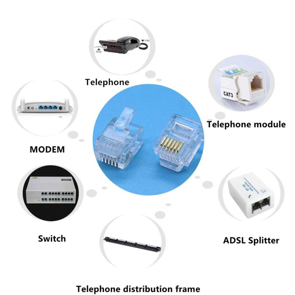 100 Stück 6P6C 4P4C RJ12 RJ9 Kristallkopf Modulare Stecker Vergoldete Netzwerkstecker Für Massiv-Telefonkabel Stecker