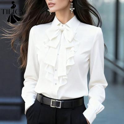 Women's Fashion Casual Spring Autumn Solid Color Print Long Sleeve POLO Neck Blouses & Shirts