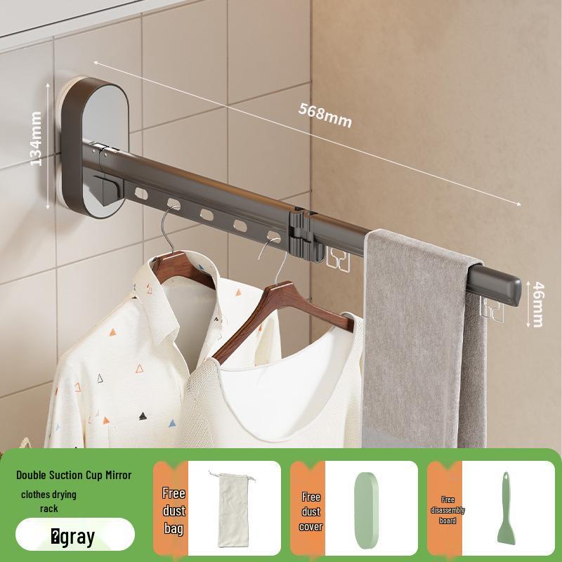 No-Punch Suction Cup Wall-Mounted Folding Clothes Rack, Indoor Balcony Invisible Retractable Drying Rod