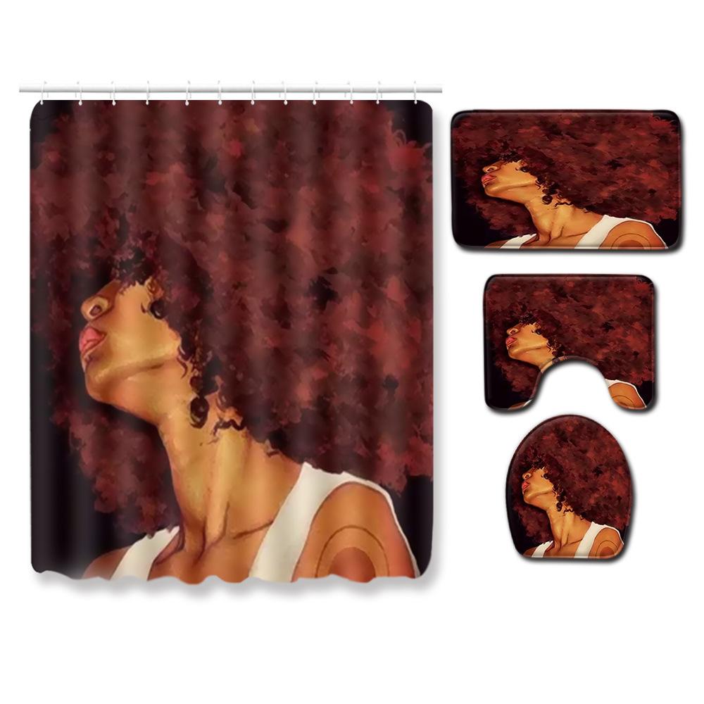 African American Women'S Bathroom Non-Slip Floor Mat, Shower Curtain Combination Carpet, European And American Style Explosion Woman