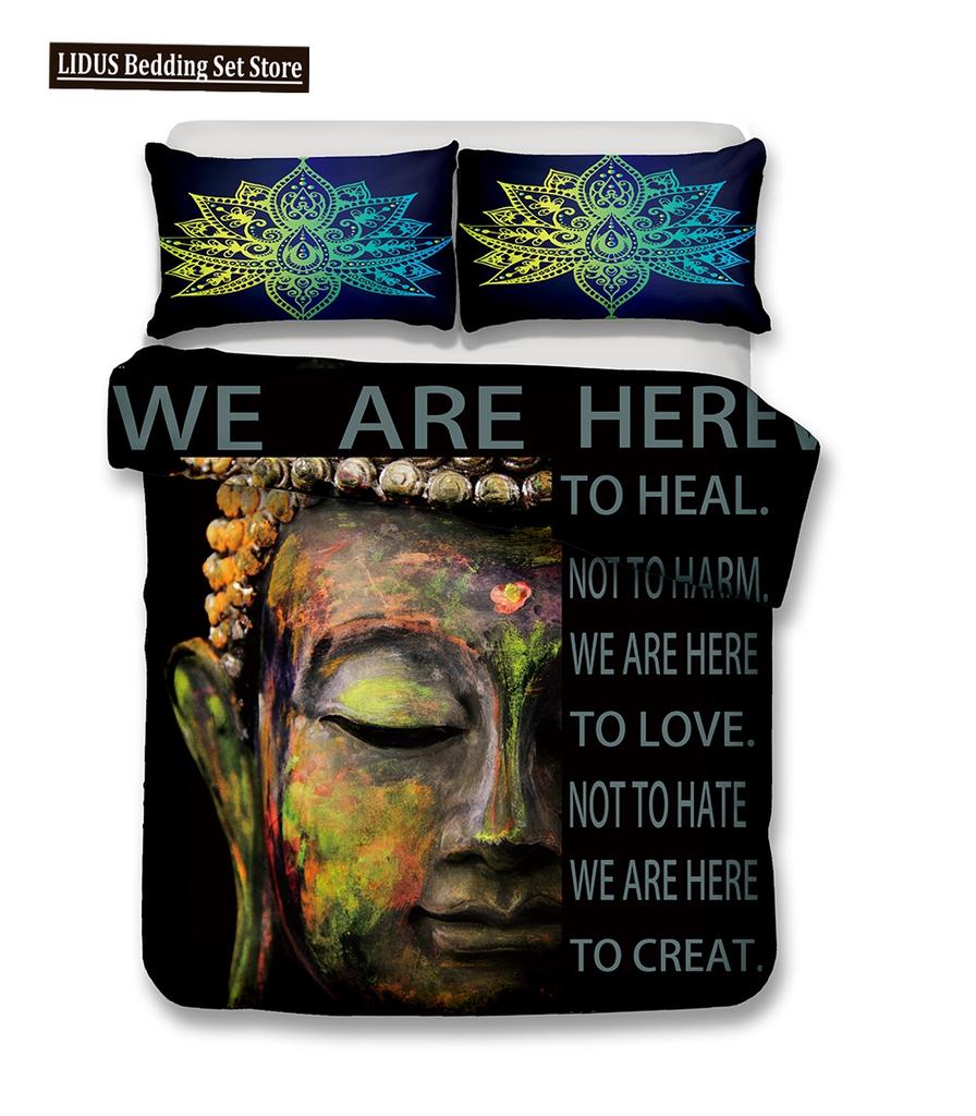 Buddha Duvet Cover Set Religion Mandala Style 3D Print Comforter Cover King Queen Size For Kids Teen Adult Polyester Bedding Set