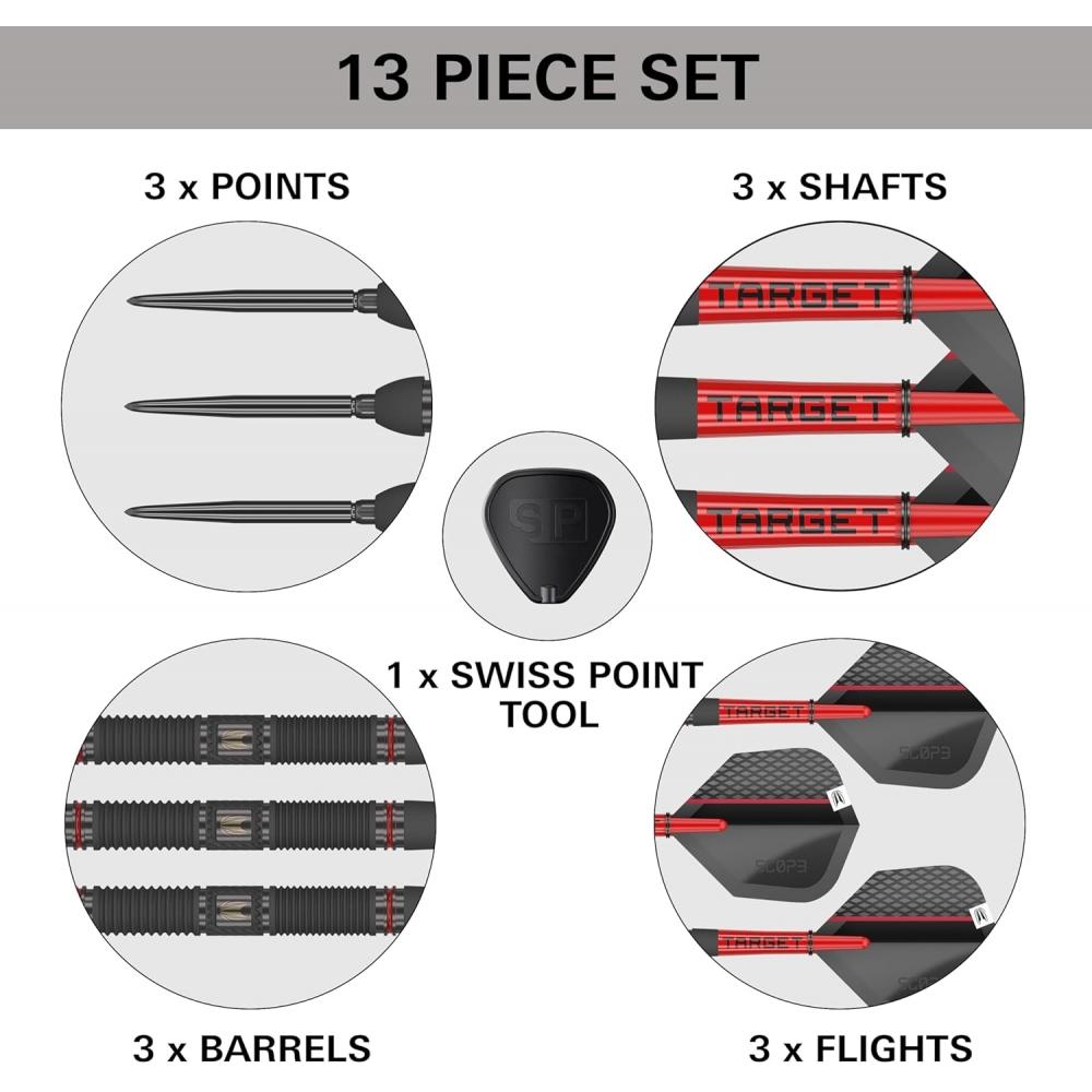 Target Darts Scope Steel Tip Darts Set Red   Black Darts  Swiss Point   Tools 21